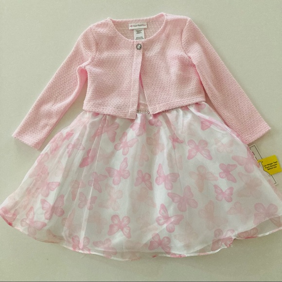 Sweet Heart Rose Other - Toddler Girl 3T Pink Sweater Cardigan & Butterfly Dress Set Special Occasion